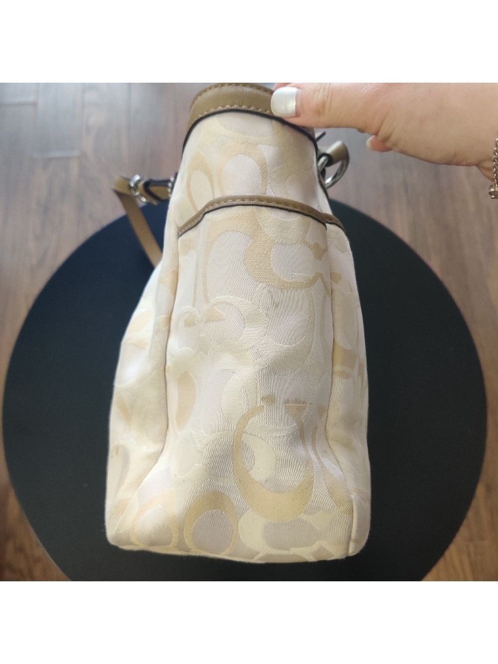 Coach Signature Jacquard Canvas Tote Cream Tan Leather Trim 0495 - Picture 5 of 12